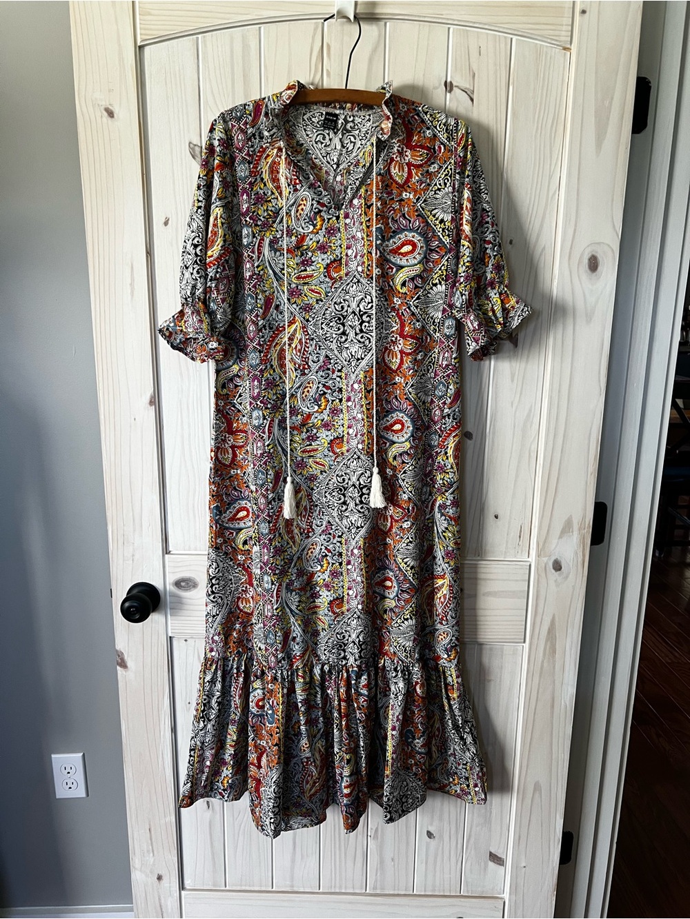 SHEIN Multicolor Paisley Tie-Front Maxi Dress